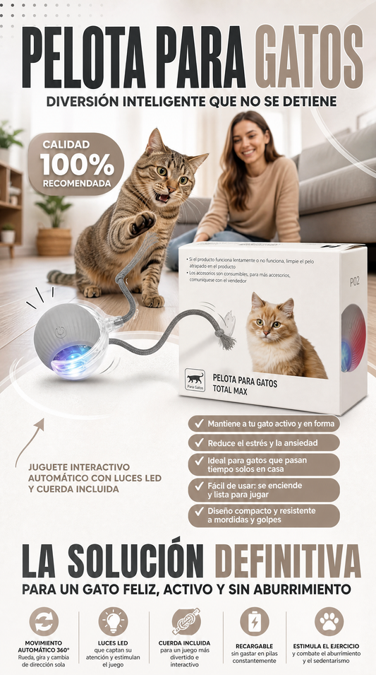 Pelota Interactiva Inteligente para Gatos con Luces LED